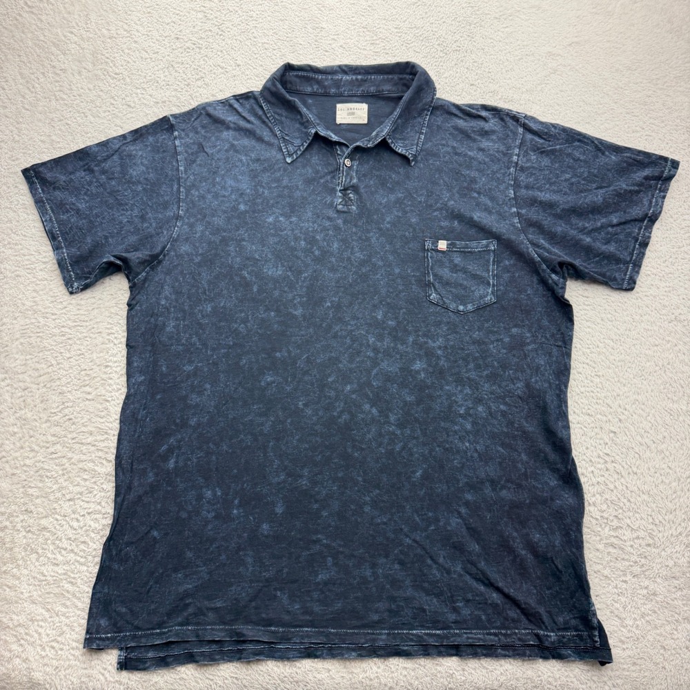 Sol Angeles Mens XXL Navy Acid Wash Cotton Short Sleeve Pocket Polo Shirt USA